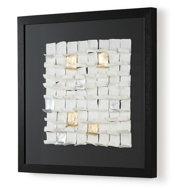 Tableau carré résine blanc verre et bois noir Kay 2 - Photo n°1