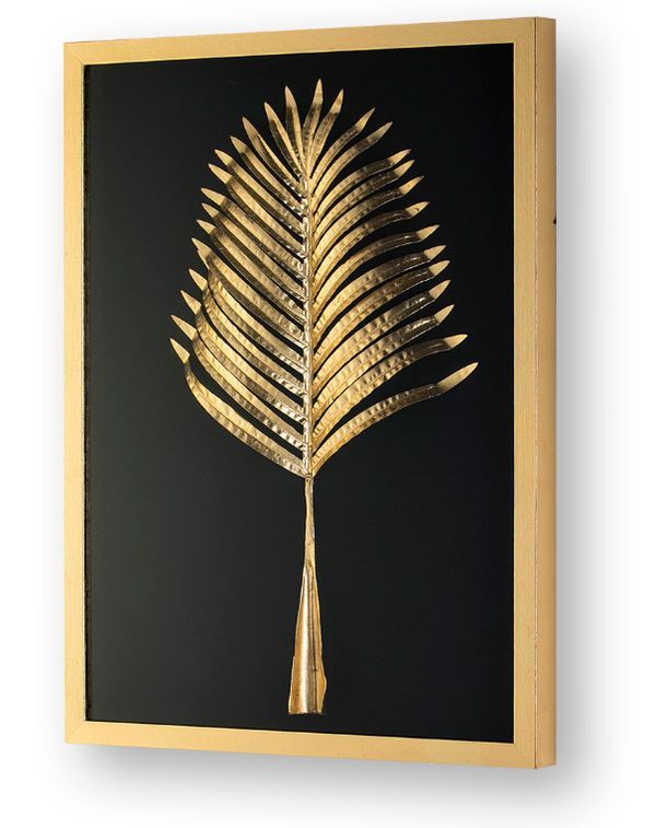 Tableau rectangulaire motif feuille dorée bois et verre Elia - Photo n°1
