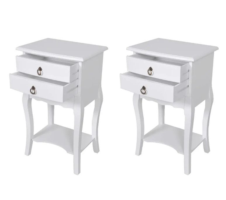Tables de chevet 2 tiroirs pin massif blanc Chicco - Lot de 2 - Photo n°2