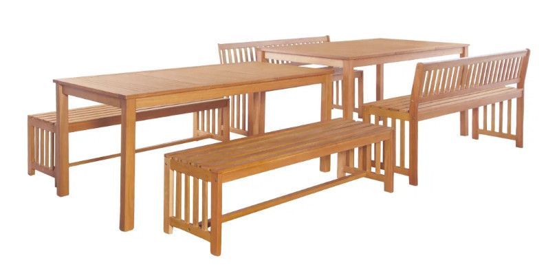 Tables et chaises de jardin eucalyptus clair Cassie - Photo n°1