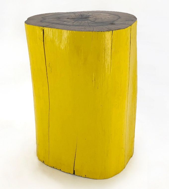 Tabouret bas moderne bois massif clair et jaune Multi D 30 cm - Photo n°1