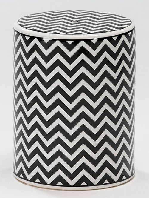 Tabouret bas rond céramique motif rayures noir et blanc - Photo n°1