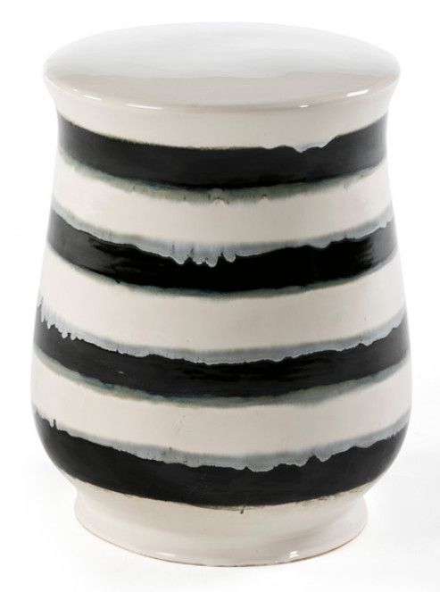 Tabouret bas rond céramique noir et blanc Laizy - Photo n°1