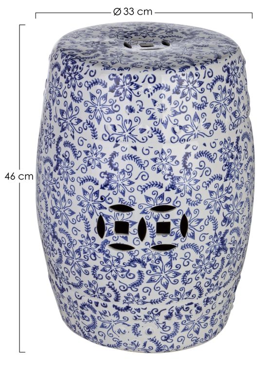 Tabouret céramique blanc et bleu avec motifs Saphy - Lot de 2 - Photo n°3