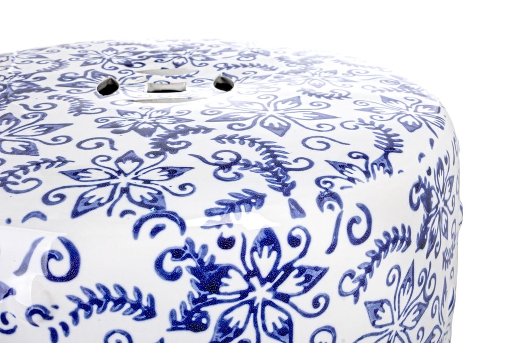 Tabouret céramique blanc et bleu avec motifs Saphy - Lot de 2 - Photo n°6