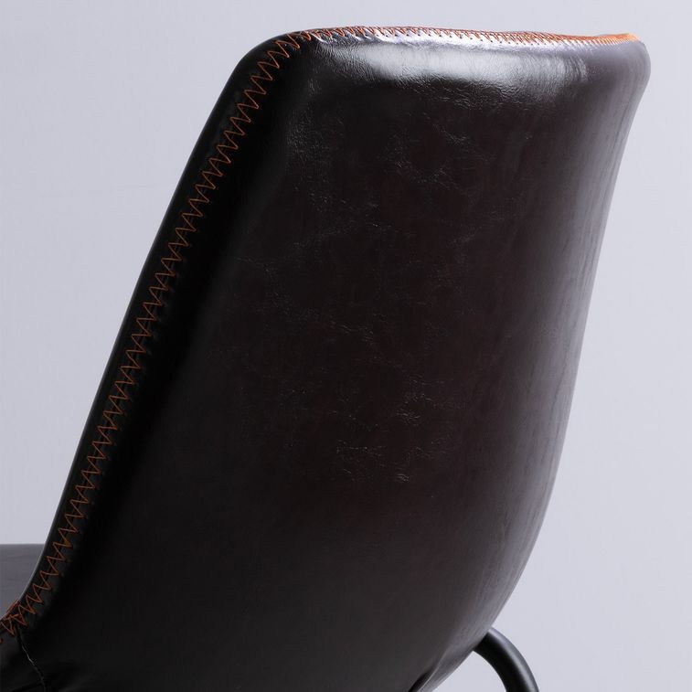 Tabouret de bar simili cuir vernie marron foncé et acier noir Famou 72 cm - Photo n°3