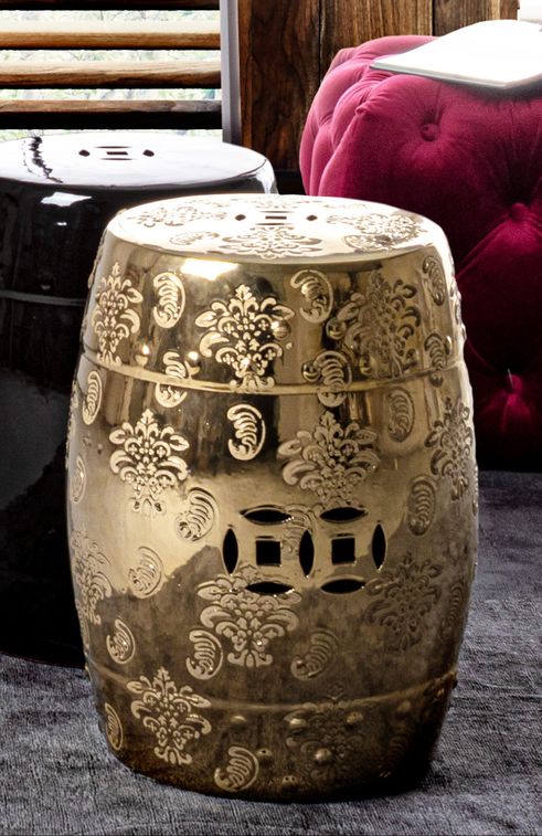 Tabouret en céramique doré avec motifs Saphy - Lot de 2 - Photo n°2