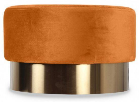Tabouret rond velours orange indie et métal doré Dekaz D55xH35 cm - Photo n°2