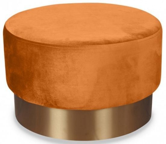 Tabouret rond velours orange indie et métal doré Dekaz D55xH35 cm - Photo n°1