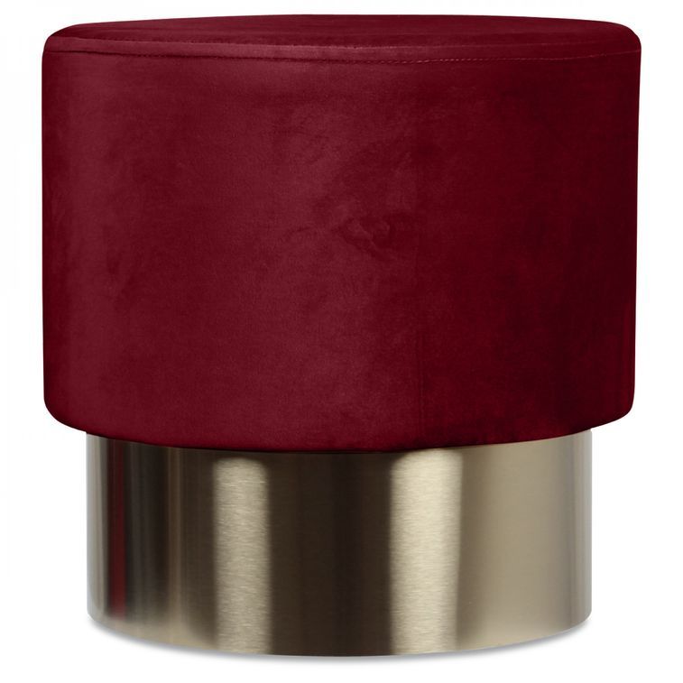 Tabouret rond velours rouge wine et métal doré Dekaz D35xH35 cm - Lot de 2 - Photo n°1