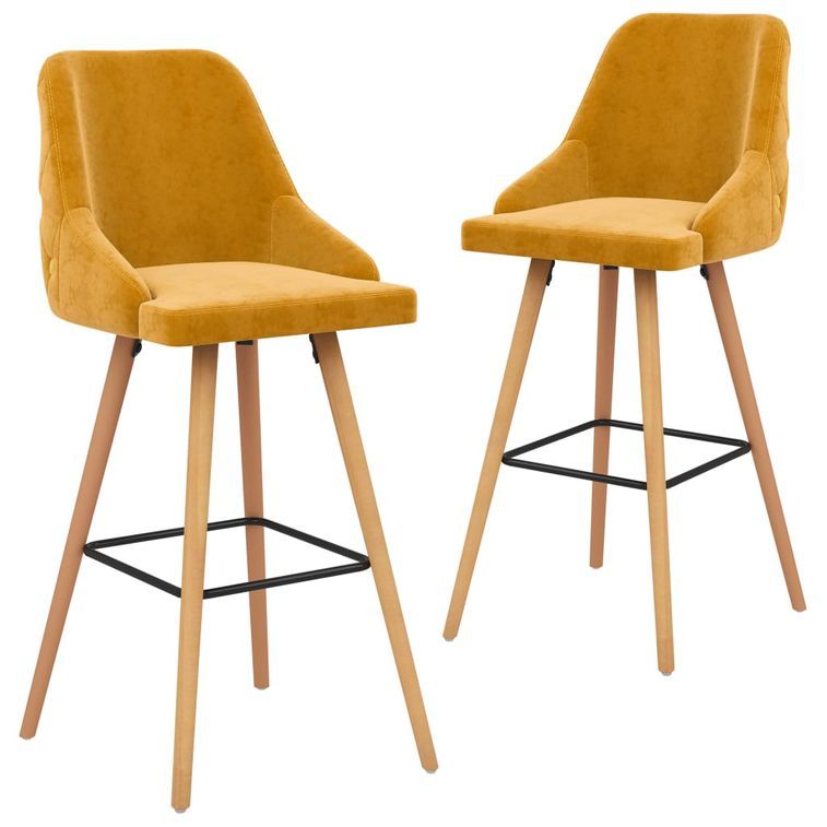 Tabourets de bar 2 pcs Jaune Velours Lounga - Photo n°1