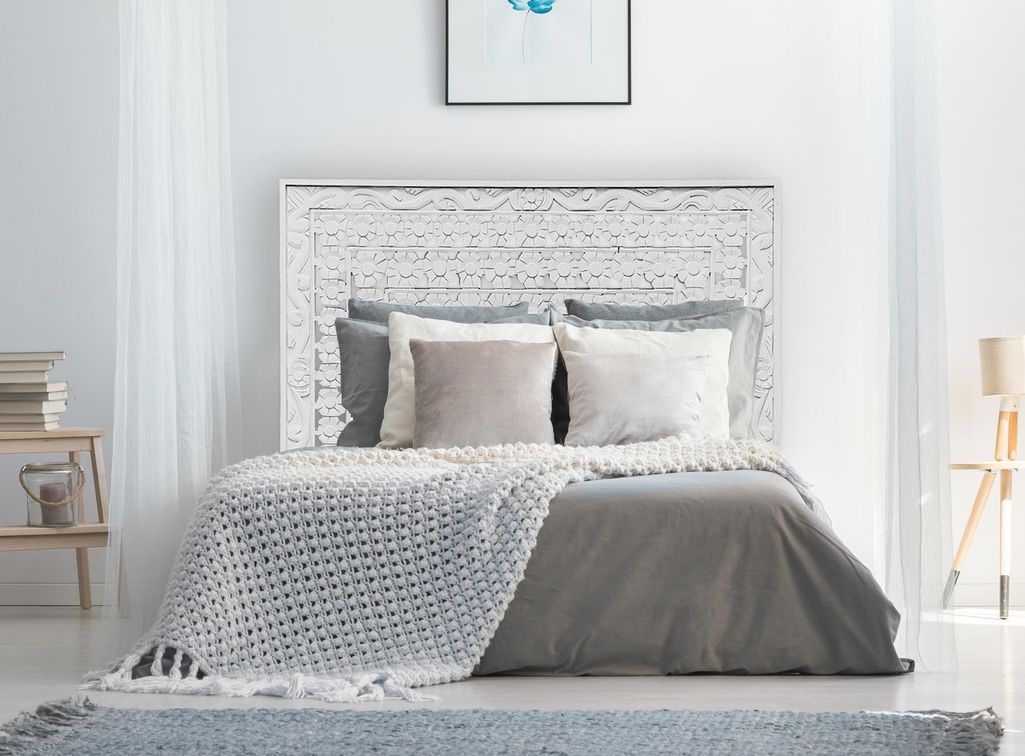 Tête de lit bois massif blanc sculpté Fleuraline 160 cm - Photo n°2