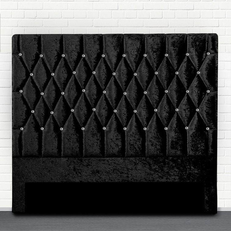 Tête de lit capitonnée velours noir avec strass Focci 160 cm - Photo n°1