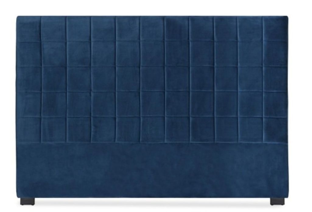 Tête de lit matelassée velours bleu Karo 140 - Photo n°1