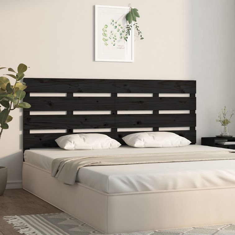 Tête de lit Noir 160x3x80 cm Bois massif de pin - Photo n°4