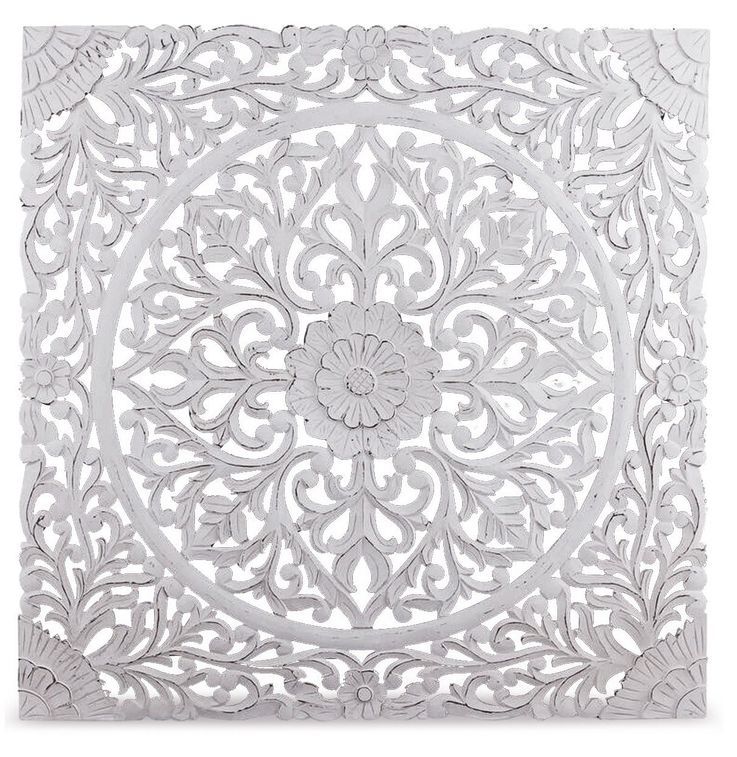 Tête de lit provençale bois sculpté peint blanc Flaria 140 - Photo n°1