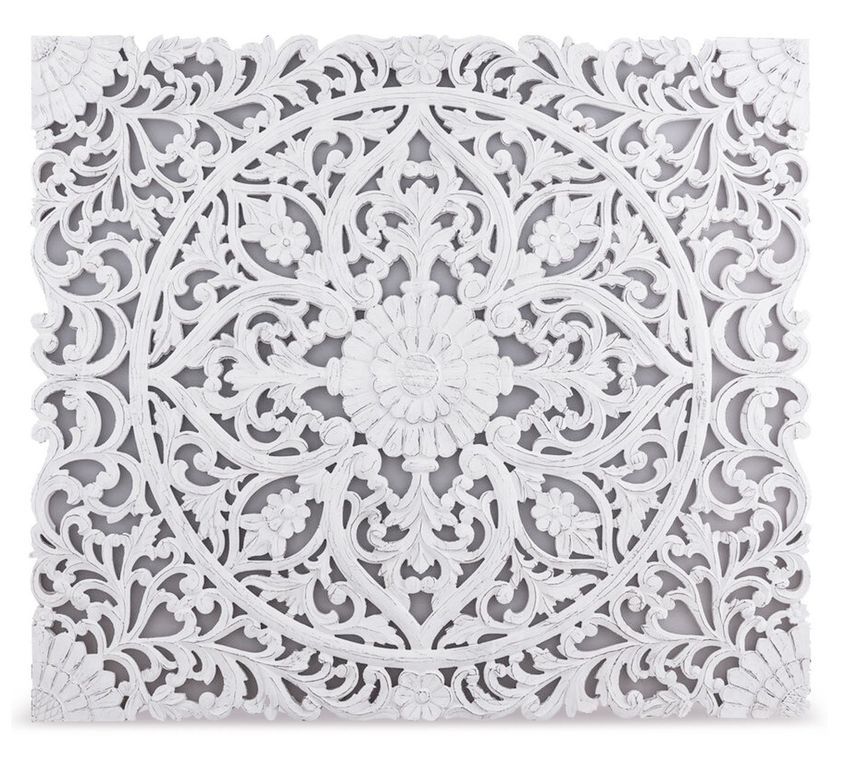 Tête de lit provençale bois sculpté peint blanc Flaria 160 - Photo n°1