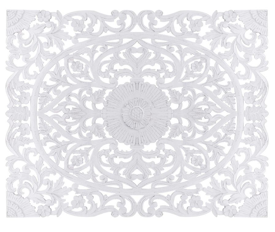 Tête de lit provençale bois sculpté peint blanc Flaria 180 - Photo n°1