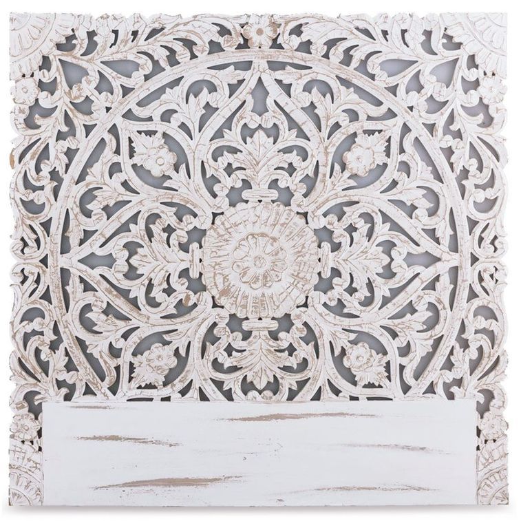Tête de lit provençale bois sculpté peint blanc Siera 140 - Photo n°1