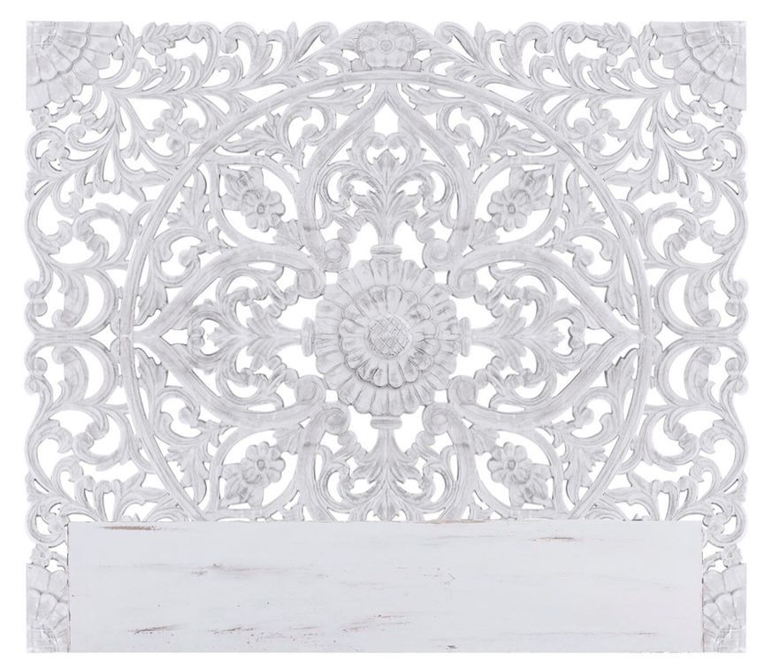 Tête de lit provençale bois sculpté peint blanc Siera 160 - Photo n°1