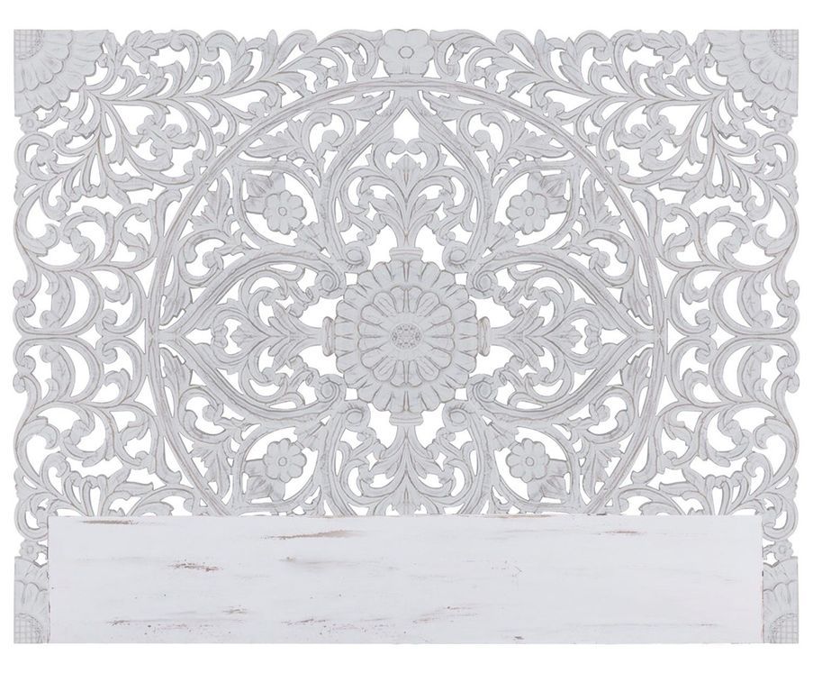 Tête de lit provençale bois sculpté peint blanc Siera 180 - Photo n°1