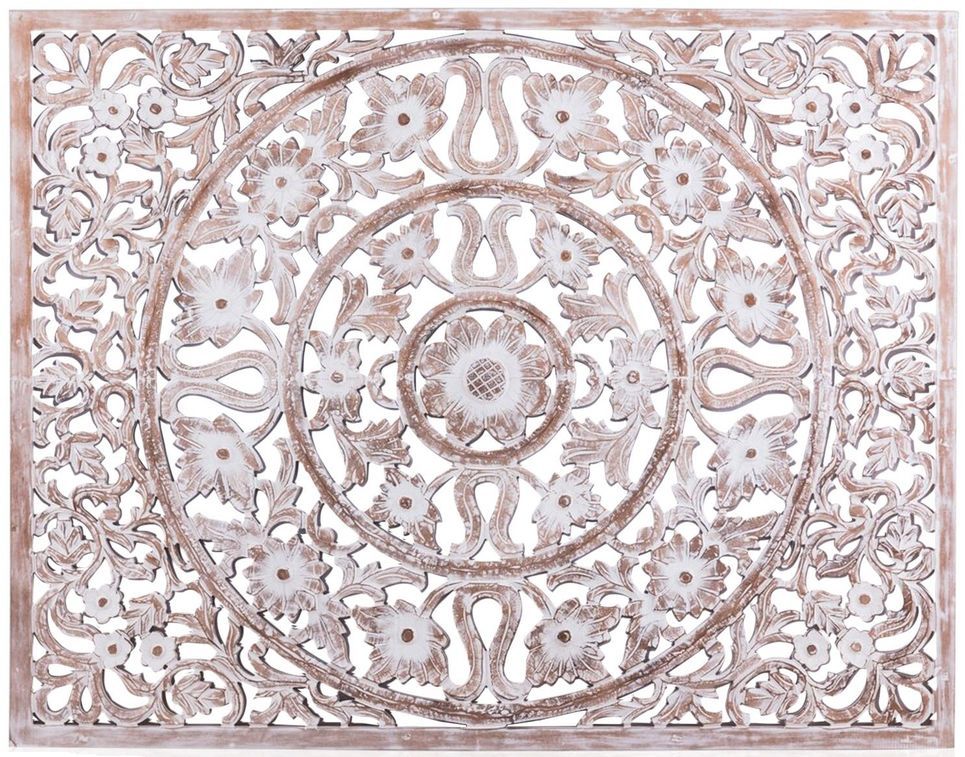 Tête de lit provençale bois sculpté peint blanc vieilli Hypno 180