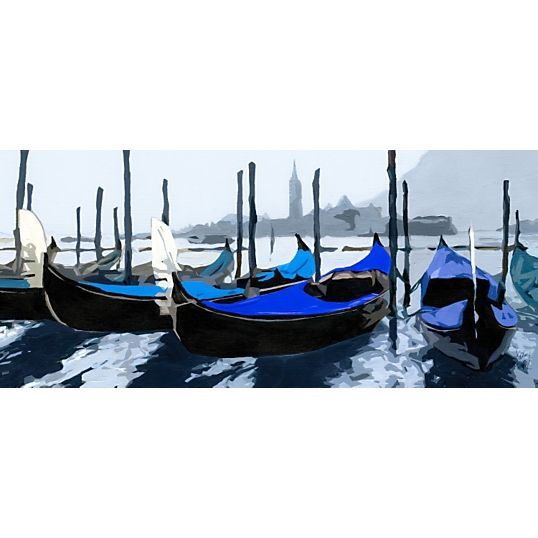 Tête de lit Tissu Gondoles à Venise Bleue L 160 x H 70 cm - Photo n°1