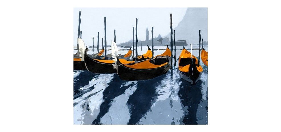 Tête de lit Tissu Gondoles à Venise Orange - Photo n°3