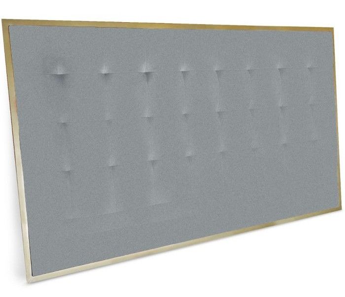 Tête de lit tissu gris clair et métal doré Reine 180 cm - Photo n°2