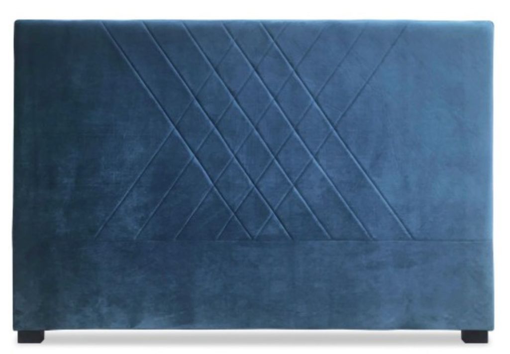 Tête de lit velours bleu coutures en diagonale 140 - Photo n°1
