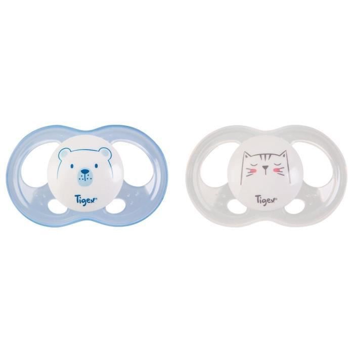 TIGEX 2 Sucettes Soft Touch Silicone Taille 0-6 m Ourson Chat - Photo n°1