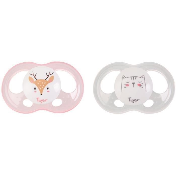 TIGEX 2 Sucettes Soft Touch Silicone Taille 18m+ Biche chat Fille - Photo n°1