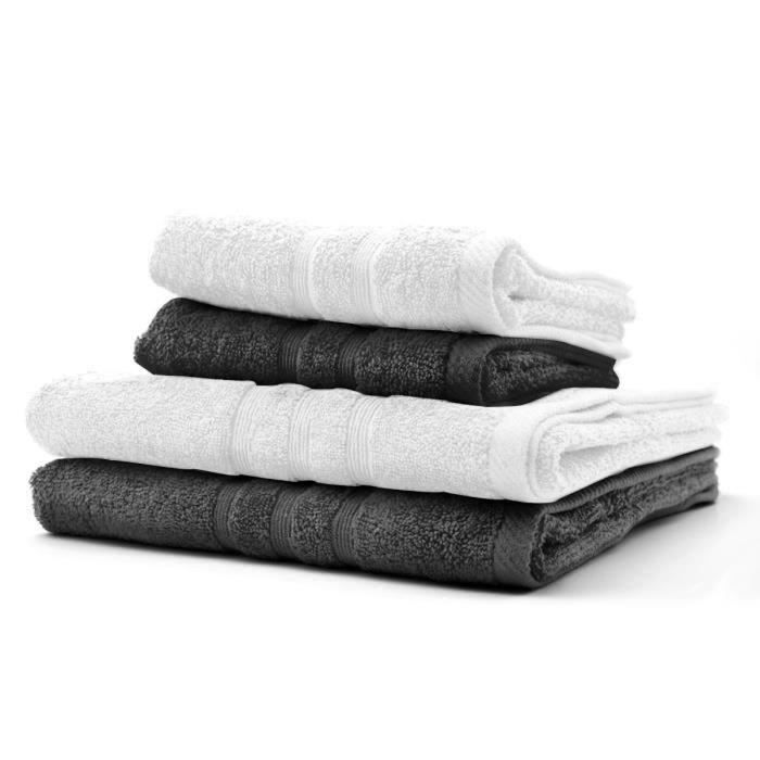TODAY Lot de 2 serviettes de bain 30x50 cm + 2 draps de bain couleur Fusain et Craie 100% Coton - Photo n°2