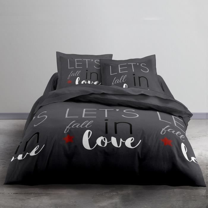 TODAY Parure de lit Coton 2 personnes - 200x200 cm - Imprimé Gris Love
