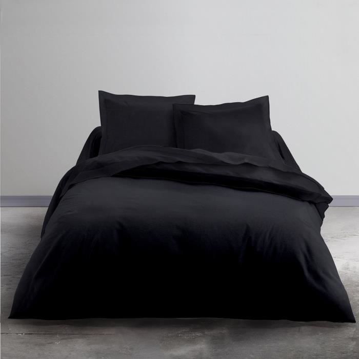 TODAY Parure de lit Coton 2 personnes - 240x260 cm - Uni Noir Sacha - Photo n°1