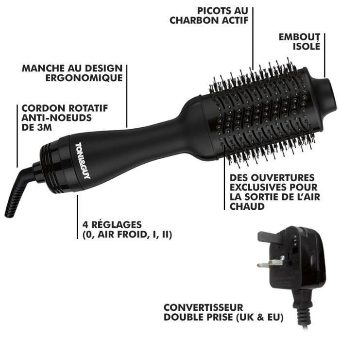 TONI&GUY- TGDR5374UKE- Seche Cheveux Volumateur Brush&Shine 2 en 1- Noir - Photo n°2
