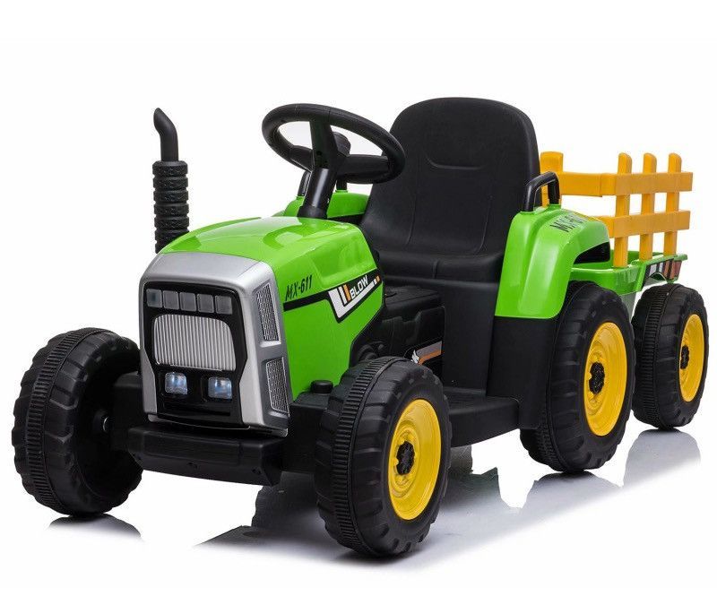 Tracteur enfant avec remorque électrique 12V vert - Photo n°1