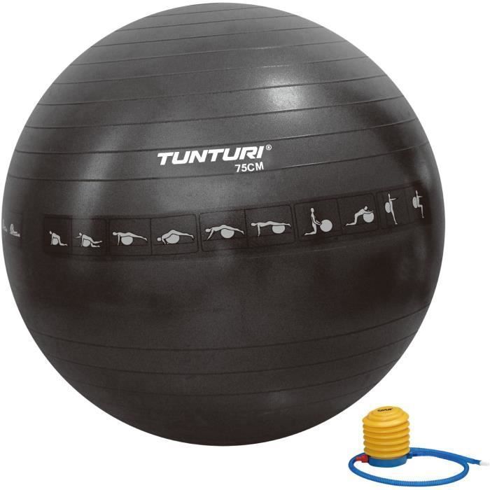 TUNTURI Gym ball ballon de gym 75cm anti éclatement noir - Photo n°1