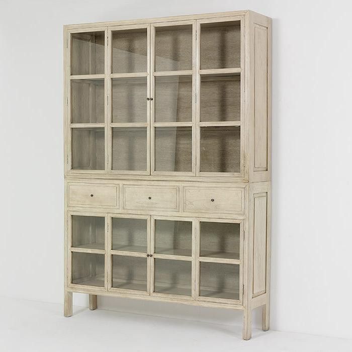 Vaisselier 3 tiroirs 4 portes verre et bois massif peint blanc Octy - Photo n°1