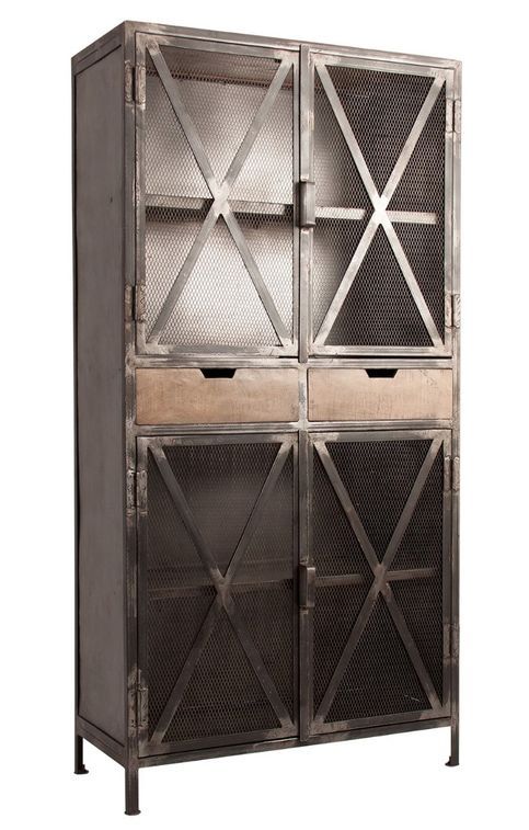 Vaisselier 4 portes 2 tiroirs manguier clair et métal noir Kusty - Photo n°2