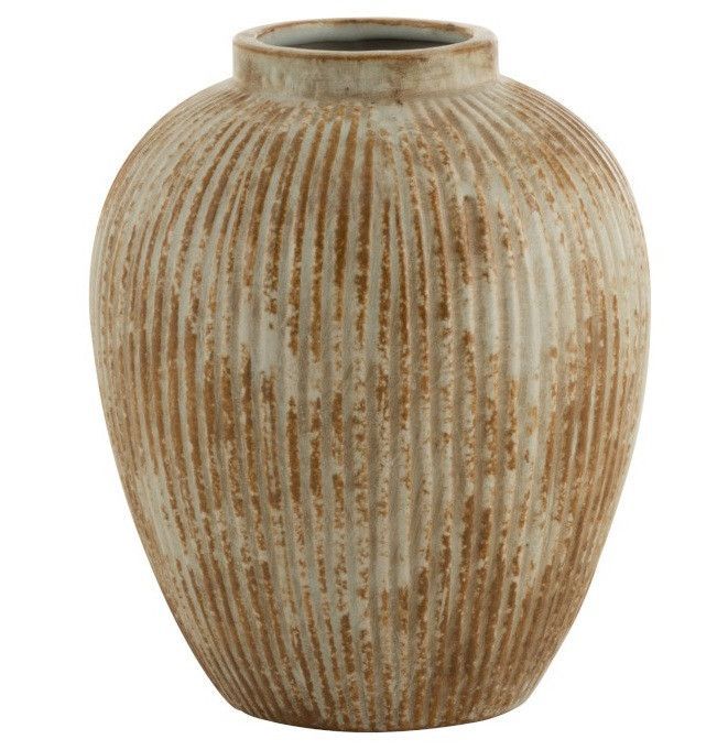 Vase céramique jaune à rayures Jibel H 30 cm 2 - Photo n°1