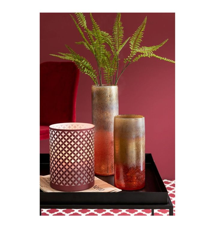Vase cylindrique verre ocre et bordeaux Winno H 28 - Photo n°2