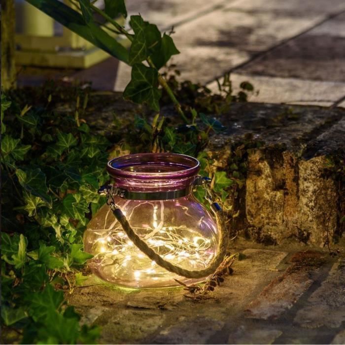 Vase en verre Violet - 40 MicroLED lumiere fixe - Blanc chaud - Photo n°4