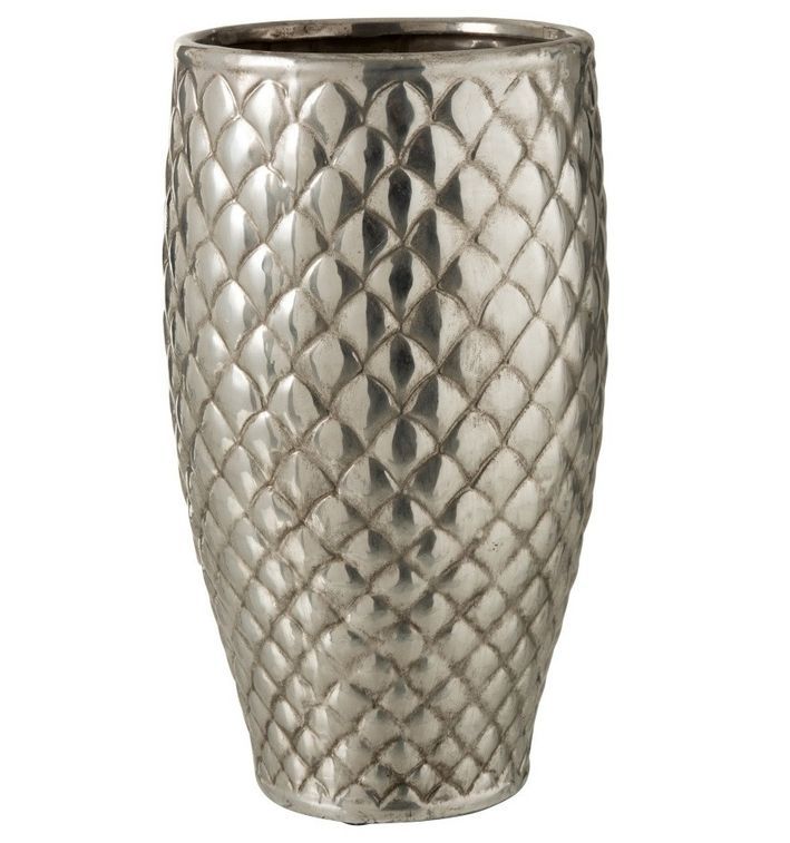 Vase métal argenté à carreaux Neela H 40 cm - Photo n°1