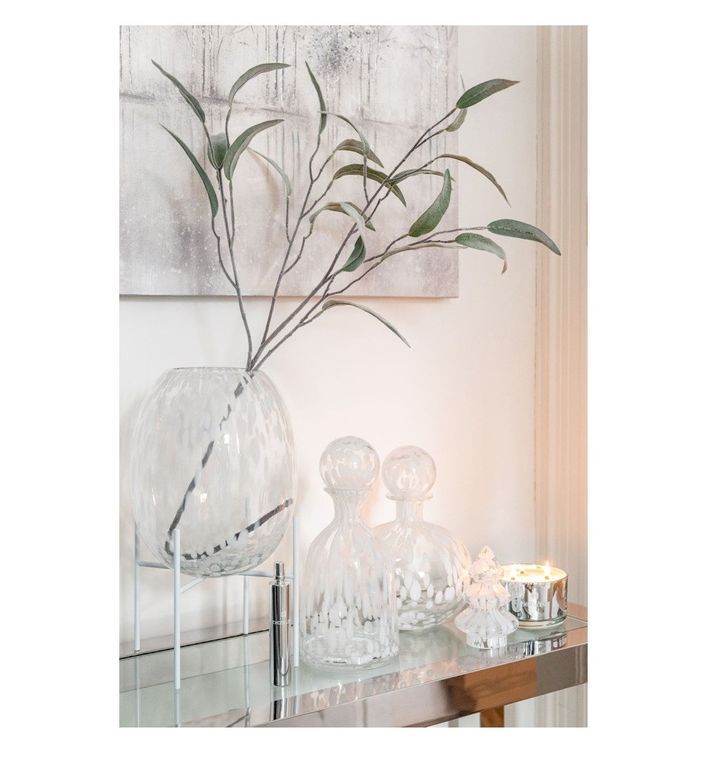 Vase sur pied verre transparent et blanc Licia - Photo n°2