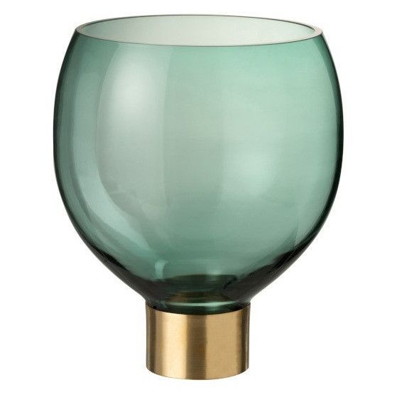 Vase sur pied vert verre et doré Geera - Photo n°1
