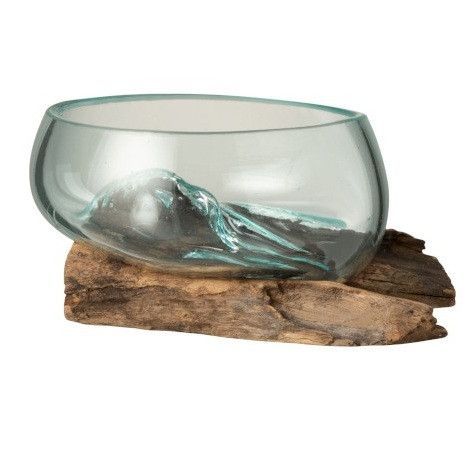 Vase verre et pied bois recyclé Azura H 15 cm - Photo n°1