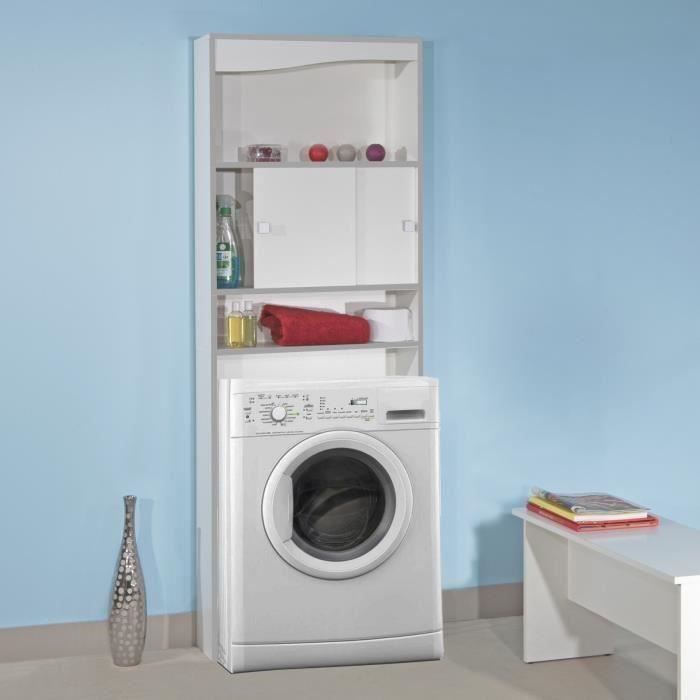 VESSA Meuble WC ou machine a laver L 64 cm - Blanc - Photo n°3