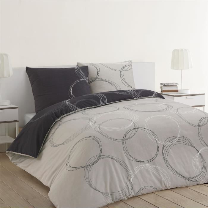 VISION - FLANELLE Love gris - Parure de lit housse de couette 260x240cm  avec 2 taies - 100% coton flanelle - Cdiscount Maison