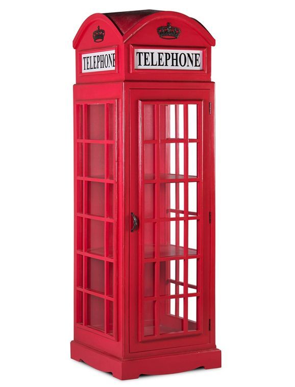 Vitrine cabine téléphonique London en bois rouge 60x185 cm - Photo n°1